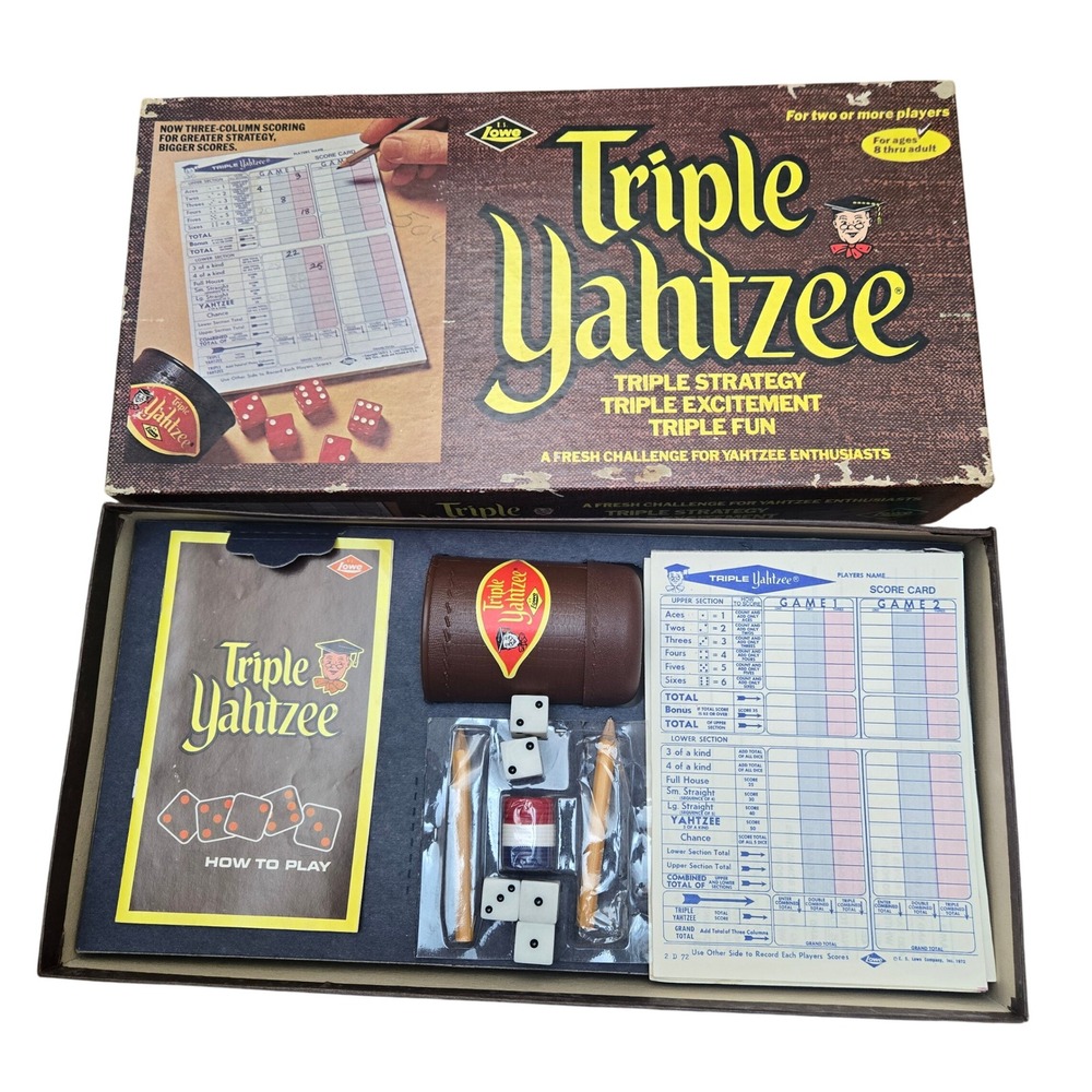 Vintage Triple Yahtzee Game Lowe 1972‎ Complete Triple Strategy Excitement Fun